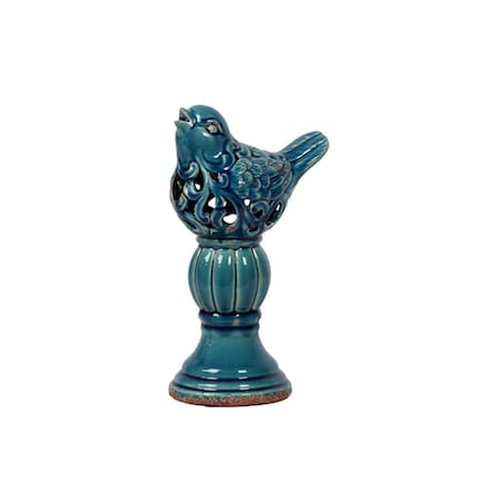 Urban Trends Collection Ceramic Bird Figurine With Cutout Design On Pedestal Large Distressed - Glos 10848